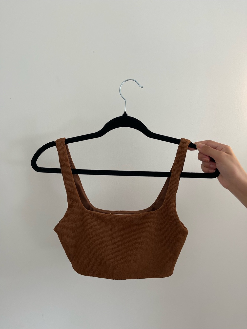 OAK + FORT Brown Square Neck Knit Crop Top